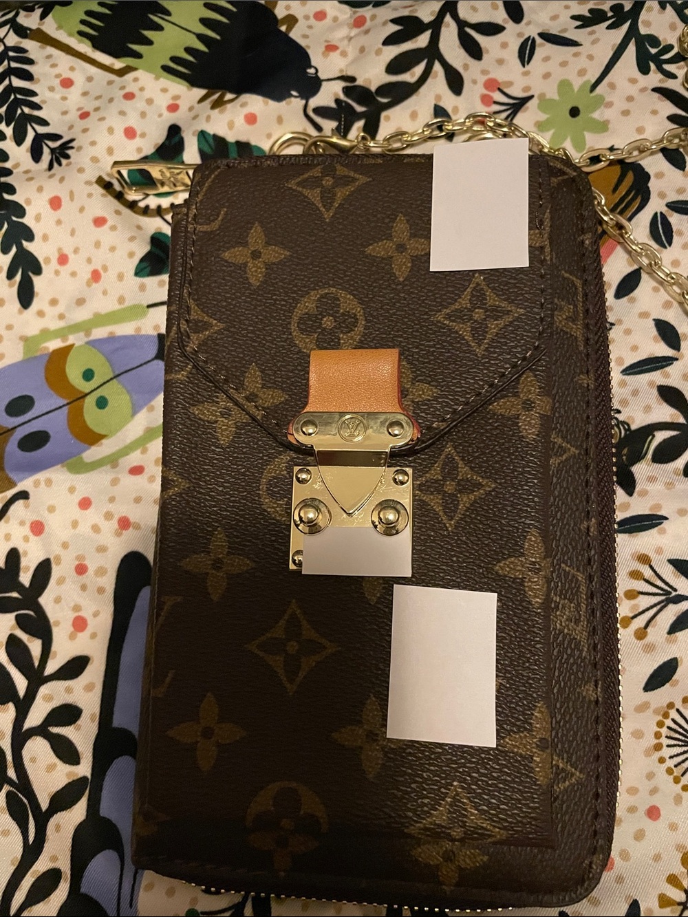 Monogram-Patterned Brown Chain Wallet Crossbody